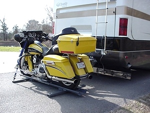 WORLDS BEST RV MOTORCYCLE LIFT BY HYDRALIFT.DRIVE-ON DRIVE-OFF