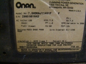  USED ONAN GENERATOR 7.5 QUITE DIESEL FOR SALE