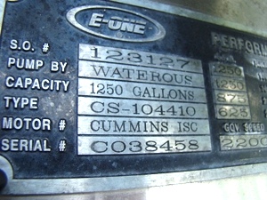 2001 E-ONE PUMPER FIRE TRUCK SPARTAN CHASSIS FOR SALE