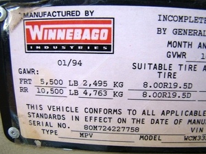 WINNEBAGO VECTRA RV PARTS FOR SALE 1994 